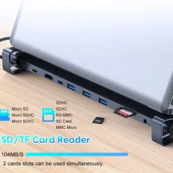 H36C USB C Hub Docking Station 10in1 HDMI RJ45 USB 3.0 Audio SD/TF für PC Laptop