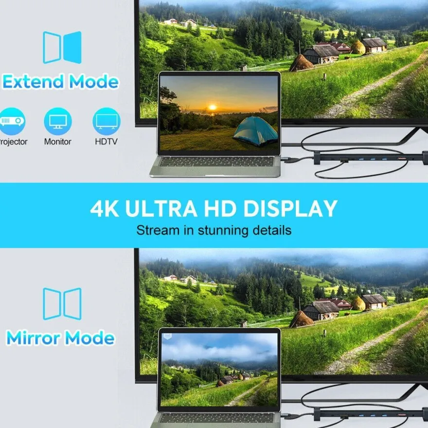 H36C USB C Hub Docking Station 10in1 HDMI RJ45 USB 3.0 Audio SD/TF für PC Laptop