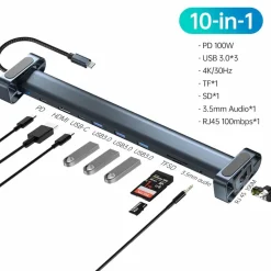 H36C USB C Hub Docking Station 10in1 HDMI RJ45 USB 3.0 Audio SD/TF für PC Laptop
