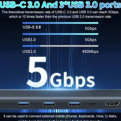 H36C USB C Hub Docking Station 10in1 HDMI RJ45 USB 3.0 Audio SD/TF für PC Laptop