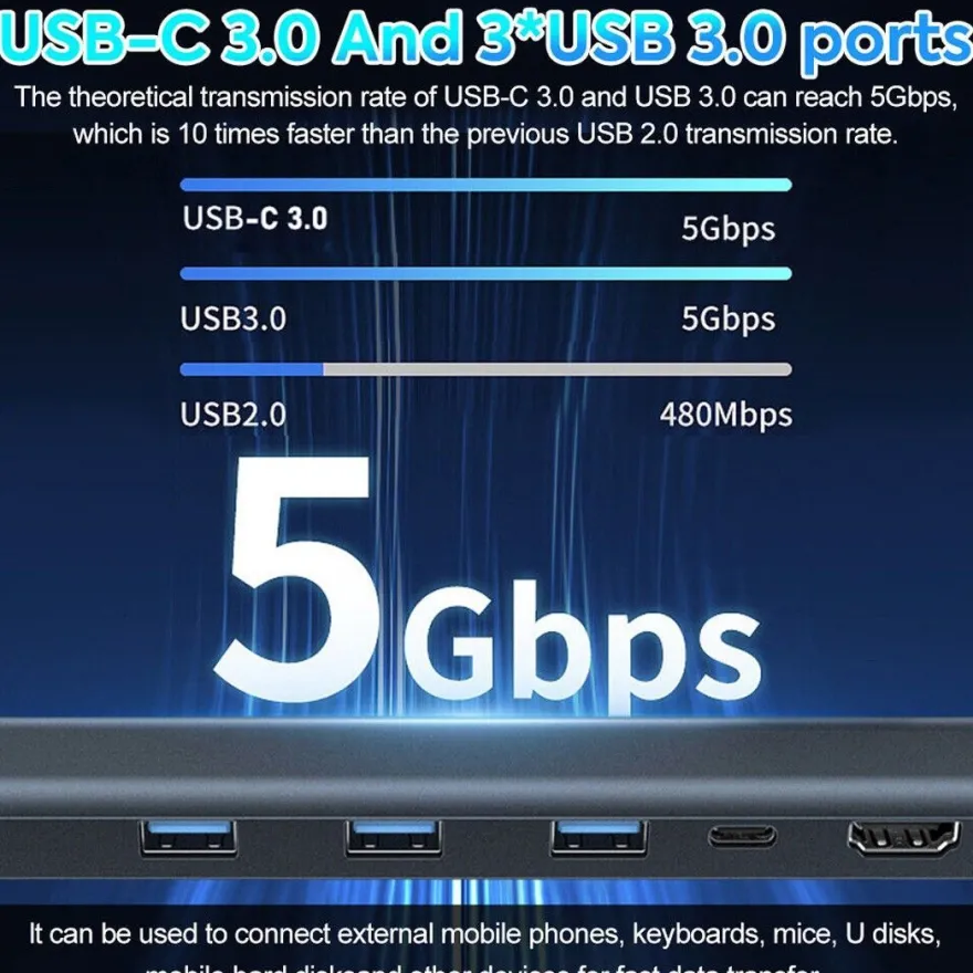 H36C USB C Hub Docking Station 10in1 HDMI RJ45 USB 3.0 Audio SD/TF für PC Laptop