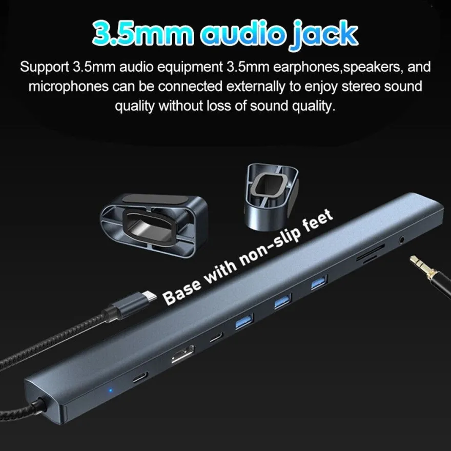 H36C USB C Hub Docking Station 10in1 HDMI RJ45 USB 3.0 Audio SD/TF für PC Laptop