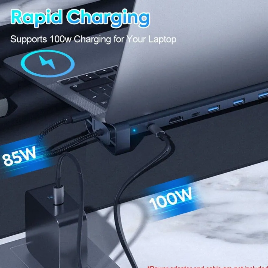 H36C USB C Hub Docking Station 10in1 HDMI RJ45 USB 3.0 Audio SD/TF für PC Laptop