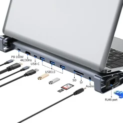H36C USB C Hub Docking Station 10in1 HDMI RJ45 USB 3.0 Audio SD/TF für PC Laptop
