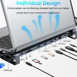H36C USB C Hub Docking Station 10in1 HDMI RJ45 USB 3.0 Audio SD/TF für PC Laptop