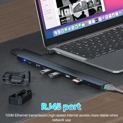 H36C USB C Hub Docking Station 10in1 HDMI RJ45 USB 3.0 Audio SD/TF für PC Laptop