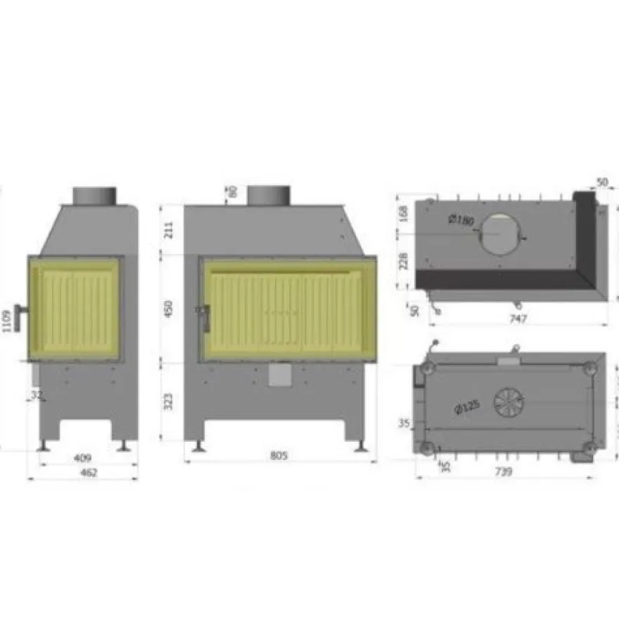 Heatro 69P Eck-Kamineinsatz 11kW rechtsverglast