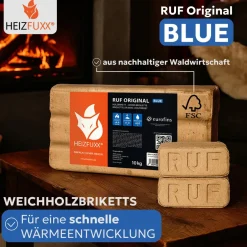 Heizfuxx RUF Original Blue Holzbriketts Nadelholz 10kg x 30 Gebinde 300kg Palette