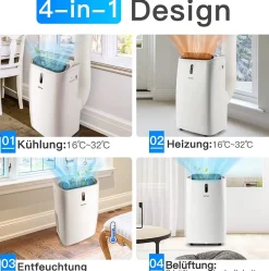 Heizlüfter, Klimagerät mobil, 14000 BTU 5 in 1 Mobile Klimaanlage