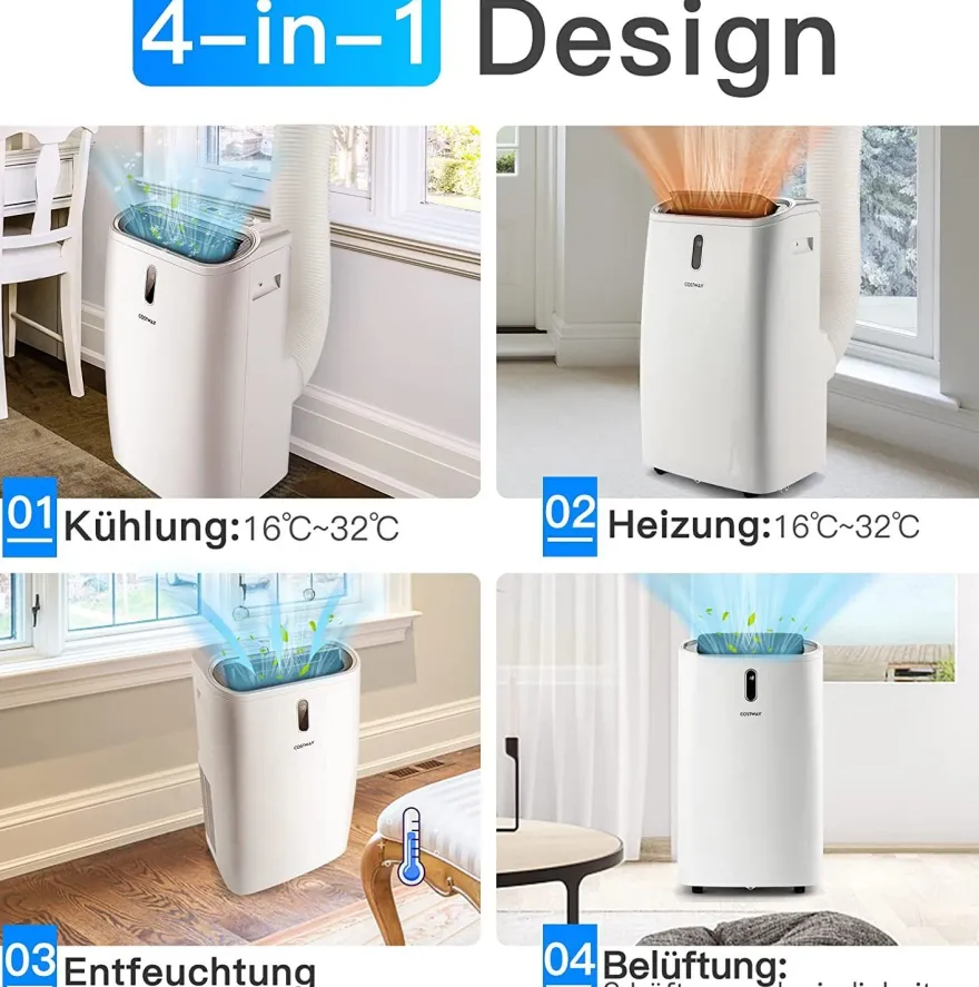 Heizlüfter, Klimagerät mobil, 14000 BTU 5 in 1 Mobile Klimaanlage