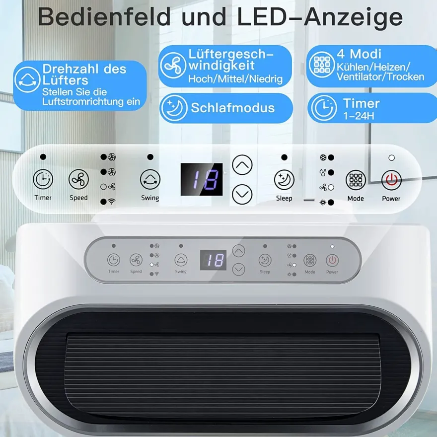 Heizlüfter, Klimagerät mobil, 14000 BTU 5 in 1 Mobile Klimaanlage