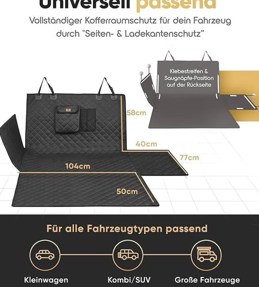 Heldenwerk Hundekofferraumschutz, Wasserdichte, Kratzfeste Hundedecke mit Seitenschuz