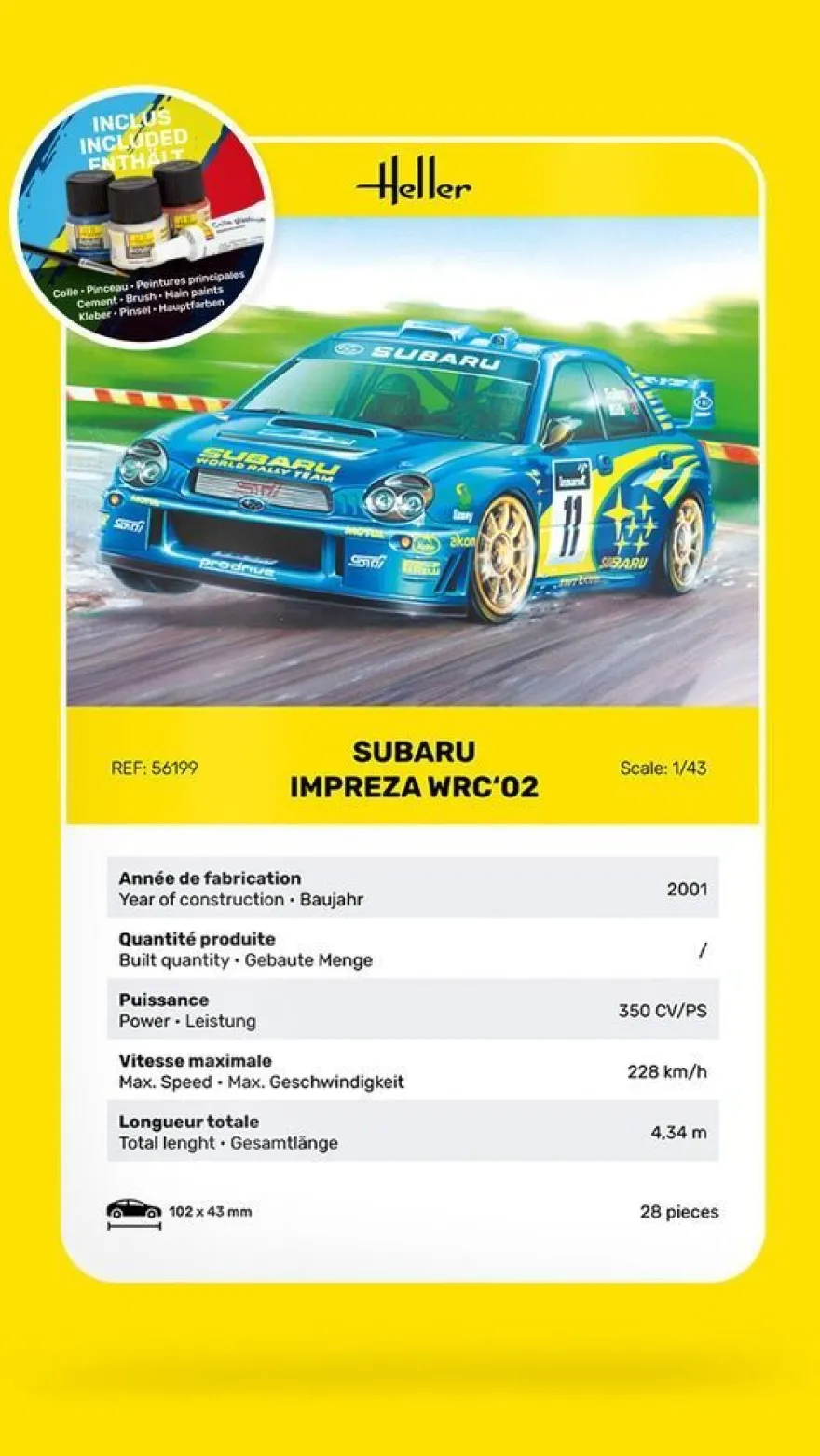 Heller Subaru Impreza WRC´02 Starter Kit 1:43 1000561990 Bausatz 56199 Bausatz
