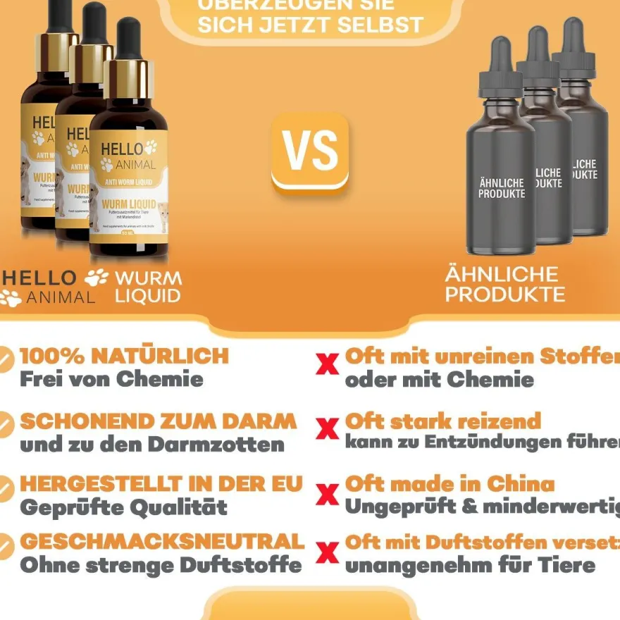 Hello Animal® Wurm Liquid | Entwurmungsmittel für Hunde, Katzen - entwurmen