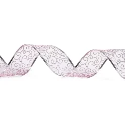 Hellrosa Swirl Sheer Glitter Kabelgebundenes Weihnachtsferienband 63mm x 22m