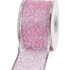 Hellrosa Swirl Sheer Glitter Kabelgebundenes Weihnachtsferienband 63mm x 22m