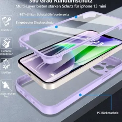 Hensinple iPhone 13 Mini Hülle (5,4 Zoll) - 360° Stoßfest mit Displayschutz