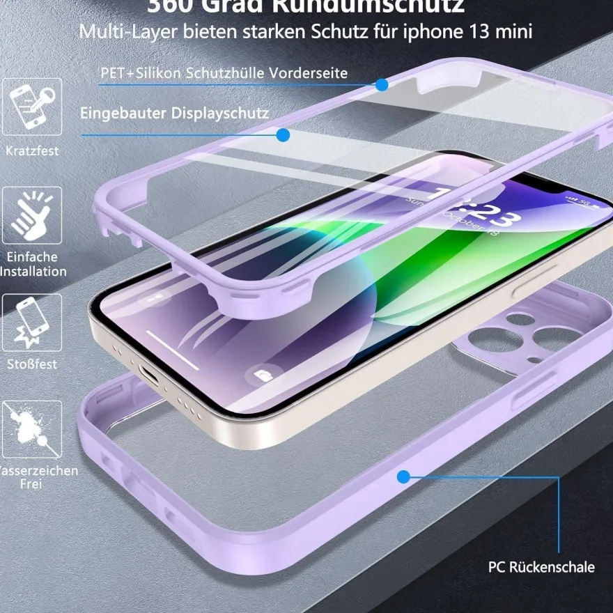 Hensinple iPhone 13 Mini Hülle (5,4 Zoll) - 360° Stoßfest mit Displayschutz