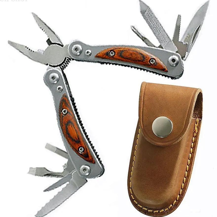 Herbertz Minitool Multitool mit Zange 8 Werkzeuge Pakkaholz Schalen inkl. Lederetui
