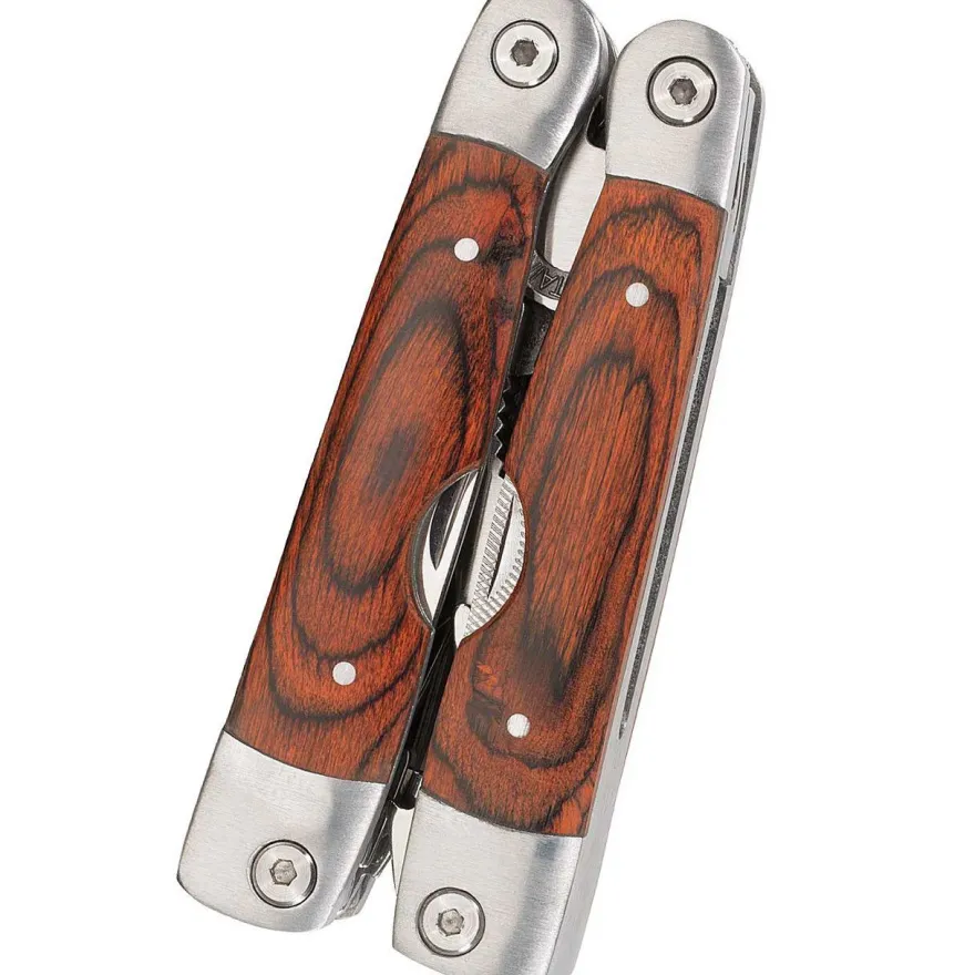Herbertz Minitool Multitool mit Zange 8 Werkzeuge Pakkaholz Schalen inkl. Lederetui