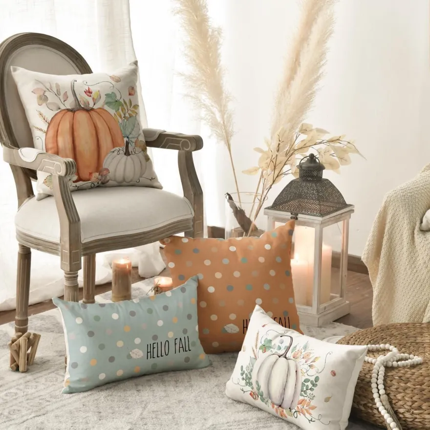Herbst Kürbisse Orange Kissenbezüge 4er Set 45x45 cm Couch Deko