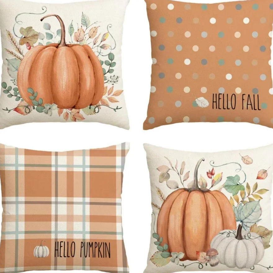 Herbst Kürbisse Orange Kissenbezüge 4er Set 45x45 cm Couch Deko