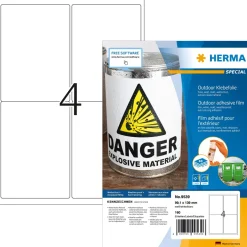 HERMA 9539 Wetterfeste Folienetiketten, 40 Blatt, 99,1 x 139 mm, 4 pro A4 Bogen, 160