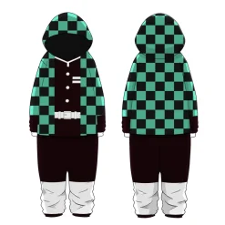 Herren Damen Demon Slayer Hooded Pyjama Winter Tanjirou Cosplay Schlafanzug