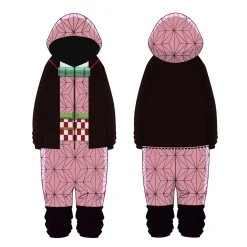 Herren Damen Demon Slayer Hooded Pyjama Winter Tanjirou Cosplay Schlafanzug