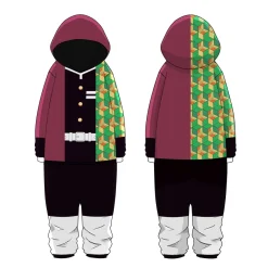 Herren Damen Demon Slayer Hooded Pyjama Winter Tanjirou Cosplay Schlafanzug