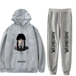Herren 2er Set Sportanzug Wednesday Thing Addams Hoodie Hose Leggings Grau
