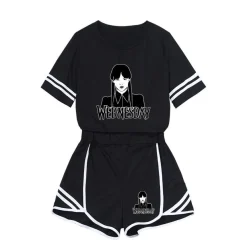 Herren 2er Set Sportanzug Wednesday Thing Addams Hausanzug T-shirt Kurzhose