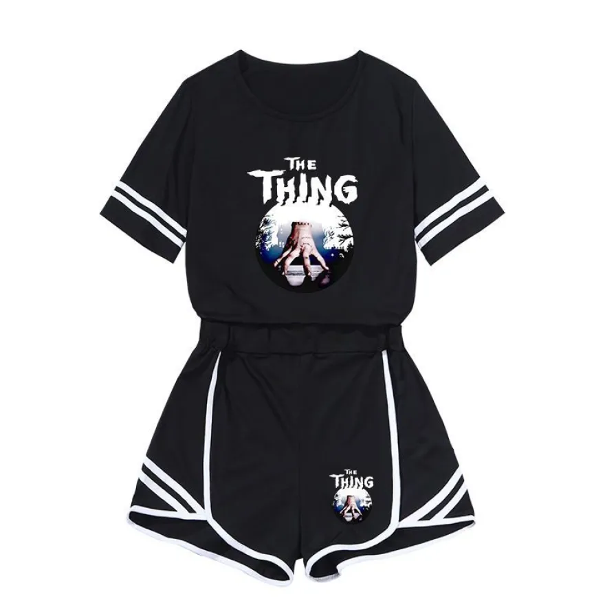 Herren 2er Set Sportanzug Wednesday Thing Addams Hausanzug T-shirt Kurzhose