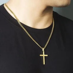 Herren Kreuz Kette Edelstahl Anhänger Halskette Silber Schwarz Gold 28x15mm