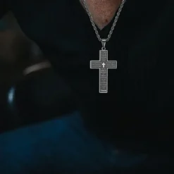 Herren Kreuz Kette Silber Gold Schwarz Bibel Anhänger Halskette 50-70cm