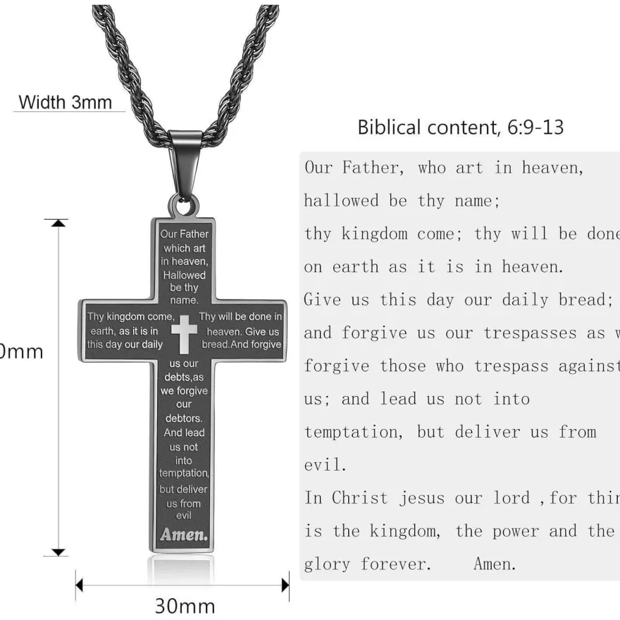 Herren Kreuz Kette Silber Gold Schwarz Bibel Anhänger Halskette 50-70cm
