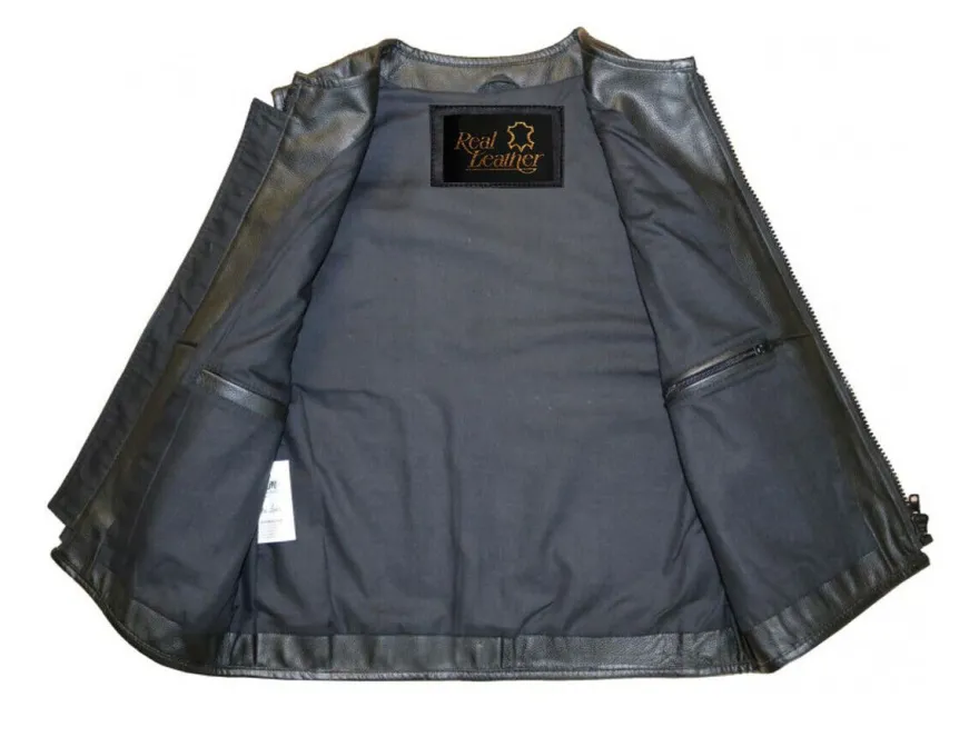 Herren Motorrad Biker Rindsleder Weste Biker Weste Reißverschluss Chopper Vest
