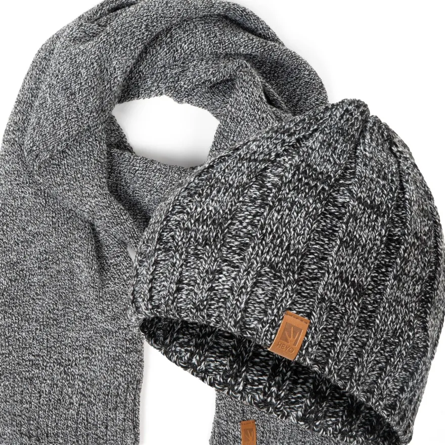 Herren Mütze Schal Set Beanie Winter Strickmütze mit Winterschal Premium Qualität