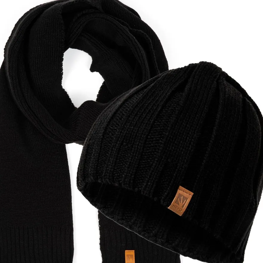 Herren Mütze Schal Set Beanie Winter Strickmütze mit Winterschal Premium Qualität
