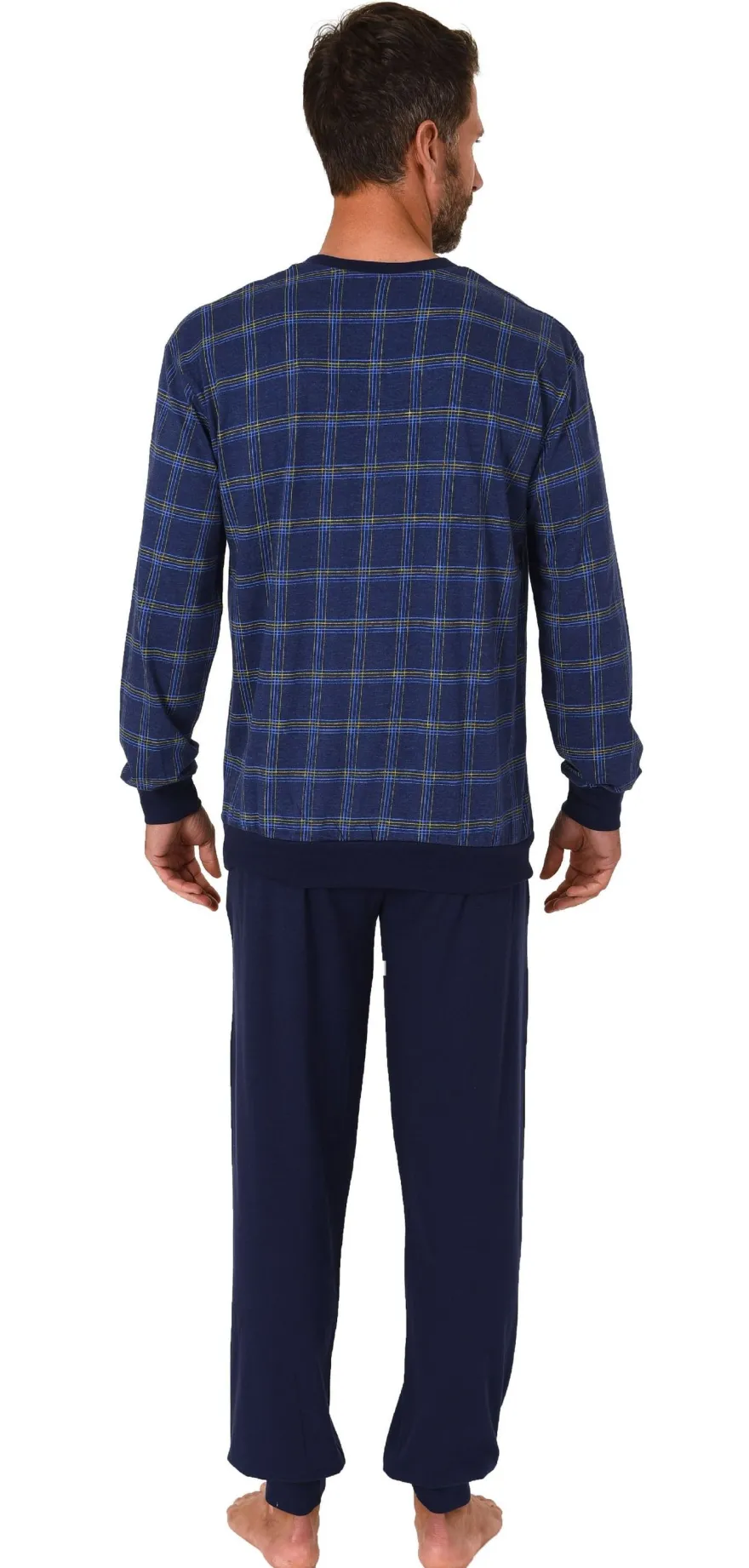 Herren Schlafanzug langarm Pyjama mit Bündchen - 122 101 90 445