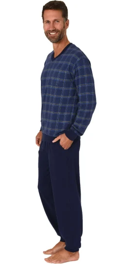 Herren Schlafanzug langarm Pyjama mit Bündchen - 122 101 90 445