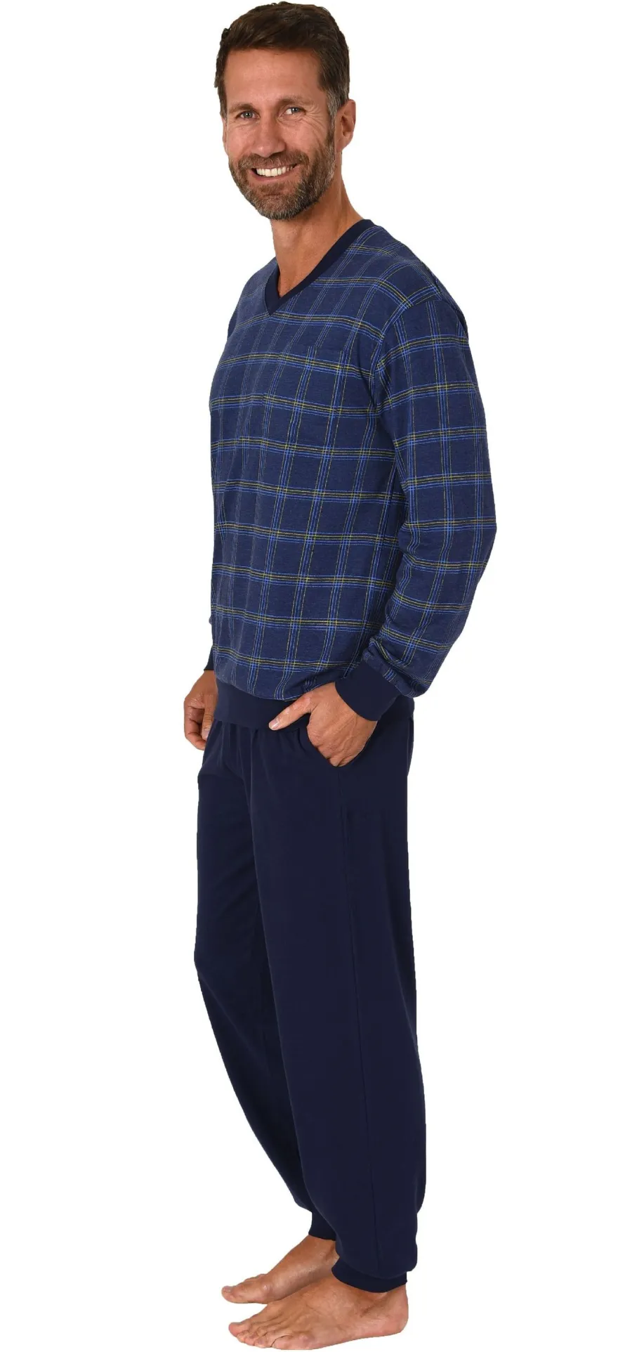 Herren Schlafanzug langarm Pyjama mit Bündchen - 122 101 90 445