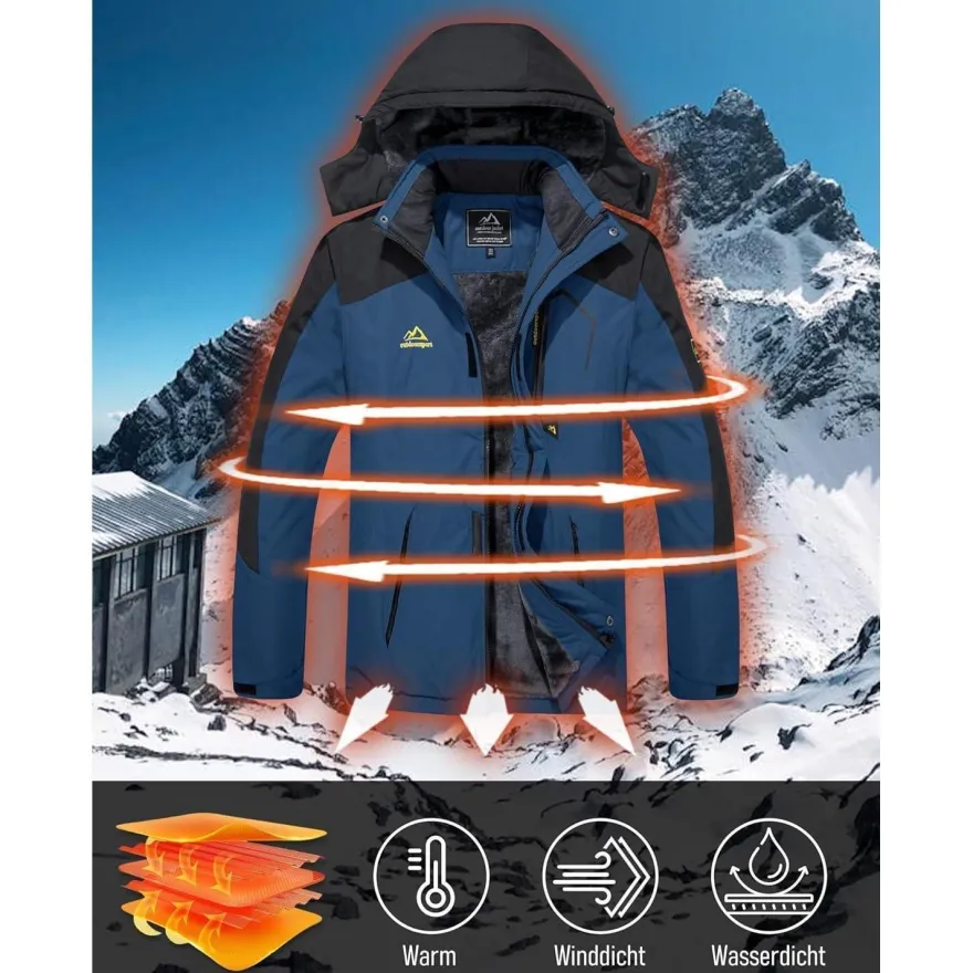 Herren Winter Skijacke Fleece Gefüttert Outdoor Softshelljacke XXL Blau