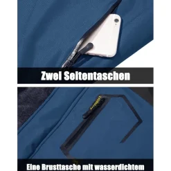 Herren Winter Skijacke Fleece Gefüttert Outdoor Softshelljacke XXL Blau