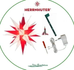 Herrnhuter Stern weiß - rot 13 cm als Christ - Baumspitze inkl Zubehör NT & Halterung