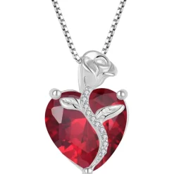 Herz Kette Damen 925 Silber Geburtsstein Anhänger Rose Blume Rubin neu