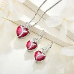 Herz Kette Damen 925 Silber Geburtsstein Anhänger Rose Blume Rubin neu