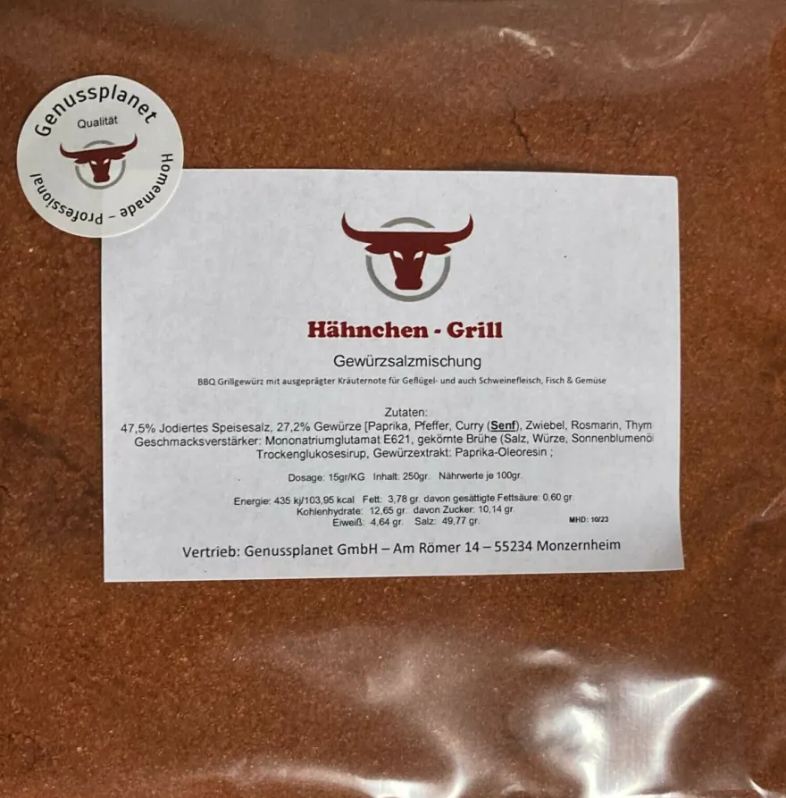 Hähnchen - Grill Gewürzsalz 250gr. Gewürzsalzmischung ohne Pökelsalz