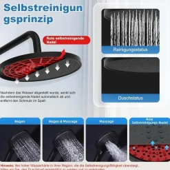 Hibbent Duschsystem mit Selbstreinigung, Runder Brausekopf und Handbrause
