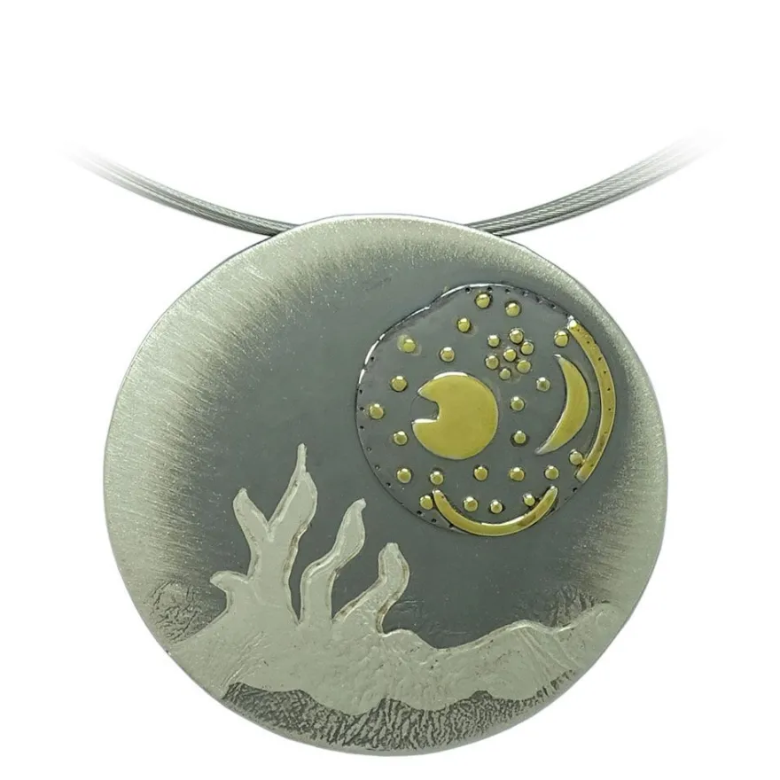 Himmelsscheibe von Nebra Sternenschmuck Silber Anhänger 40mm Landschaft